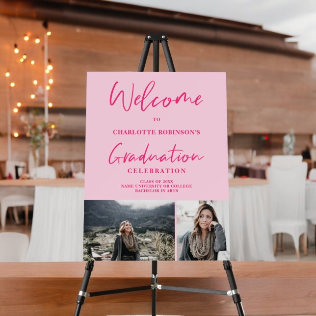Retro neon pink photo script welcome graduation foam board (Retro neon pink photo script welcome graduation foam board)