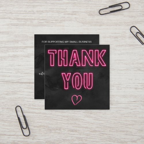 Retro neon pink sign black order thank you square business card
