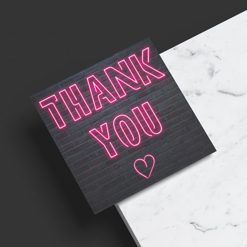 Retro neon pink sign order thank you square business card