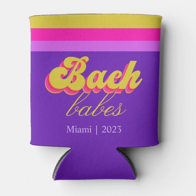 Retro Neon Purple Bachelorette Party  Can Cooler (Front)