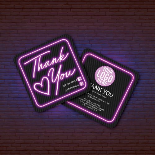 Retro Neon Purple Lighted Sign Customer Thank You Square Business Card