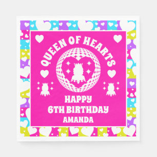 Retro Neon Queen Of Hearts Birthday Napkins