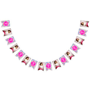 Retro Neon Queen Of Hearts Birthday Party Photo Bunting Flags