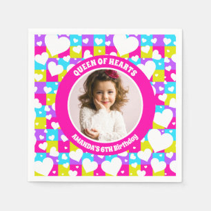Retro Neon Queen Of Hearts Birthday Party Photo Napkins