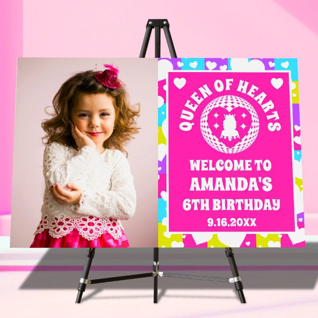 Retro Neon Queen Of Hearts Birthday Photo Welcome Foam Board (Creator Uploaded)