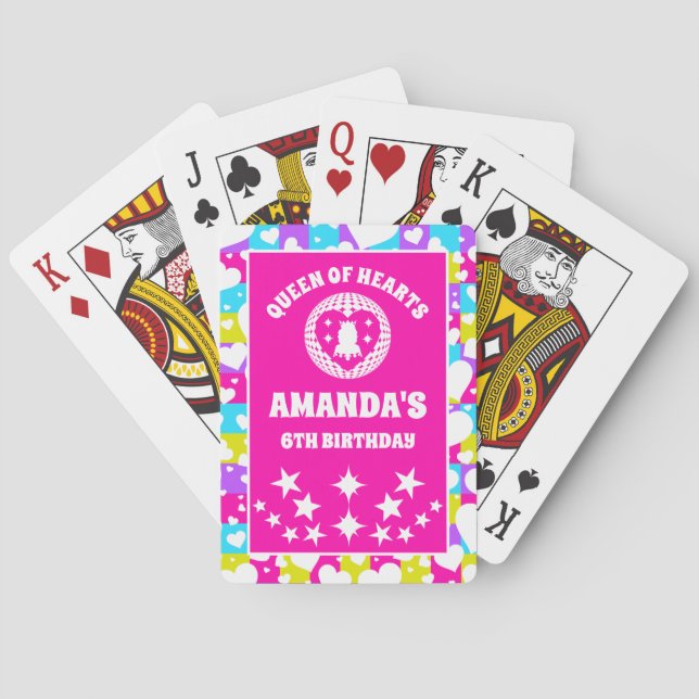 Retro Neon Queen Of Hearts Birthday Poker Cards (Back)