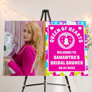 Retro Neon Queen Of Hearts Bridal Shower Welcome Foam Board