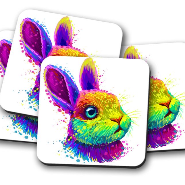 Retro Neon Rabbit Animal | Rabbit Coaster Set (Creator Uploaded)