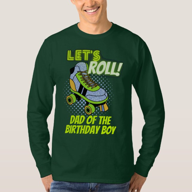 Retro Neon Roller Skating Lets Roll Birthday Crew T-Shirt (Front)