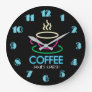 Retro Neon Sign Coffee Cafe Large Clock