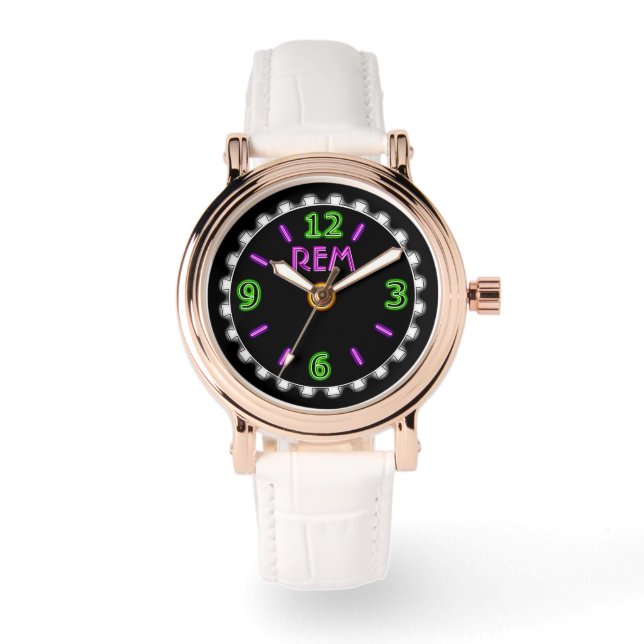 Retro Neon Sign in Violet and Green - Personalized Watch (Front)
