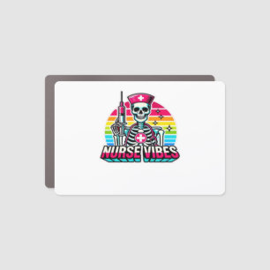 Retro Neon Skeleton Nurse – Funny Spooky Medical D Car Magnet