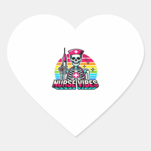 Retro Neon Skeleton Nurse � Funny Spooky Medical D Heart Sticker