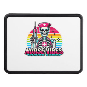 Retro Neon Skeleton Nurse – Funny Spooky Medical D Hitch Cover