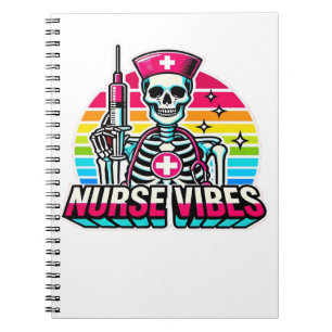 Retro Neon Skeleton Nurse – Funny Spooky Medical D Notebook