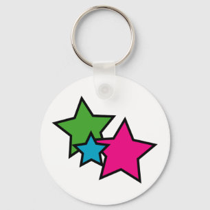 Retro Neon Stars Graphic – 90s Y2K Pop Art Bright Keychain