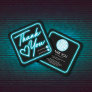 Retro Neon Teal Lighted Sign Customer Thank You Square Business Card