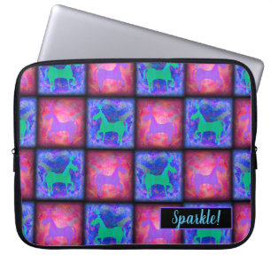 Retro Neon Unicorn Checks Pattern fun Art Laptop Sleeve