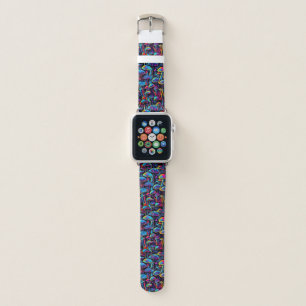 Retro Neon Vibes - Bioluminescent Groovy Mushrooms Apple Watch Band