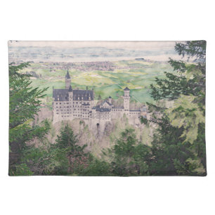 Retro Neuschwanstein Castle in Germany Cloth Placemat