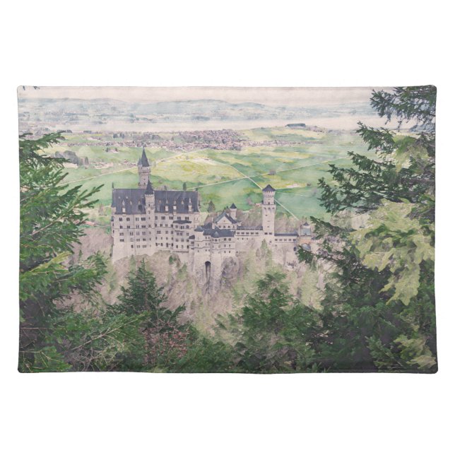 Retro Neuschwanstein Castle in Germany Cloth Placemat (Front)