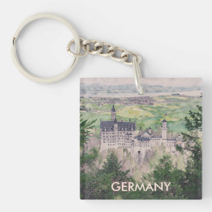Retro Neuschwanstein Castle in Germany Keychain