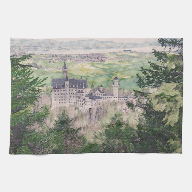 Retro Neuschwanstein Castle in Germany Kitchen Towel (Horizontal)