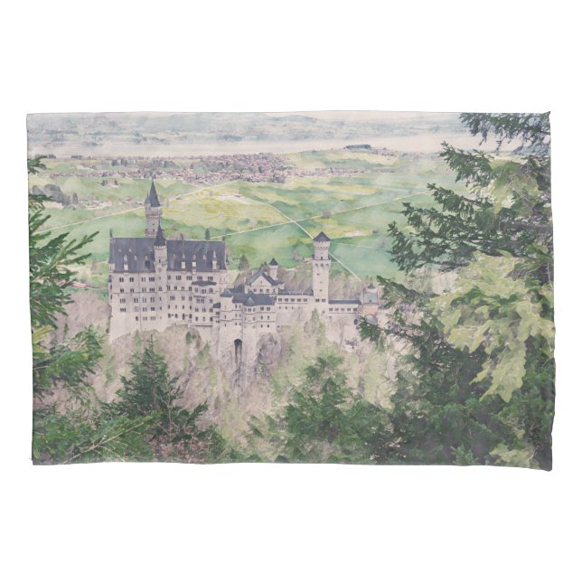 Retro Neuschwanstein Castle in Germany Pillow Case (Front)