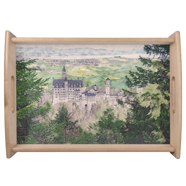 Retro Neuschwanstein Castle in Germany Serving Tray (Front)