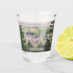 Retro Neuschwanstein Castle in Germany Shot Glass