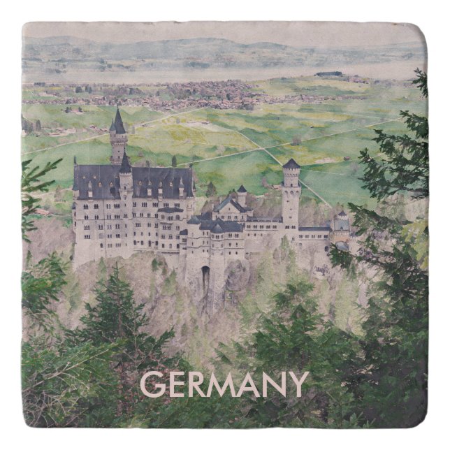 Retro Neuschwanstein Castle in Germany Trivet (Front)
