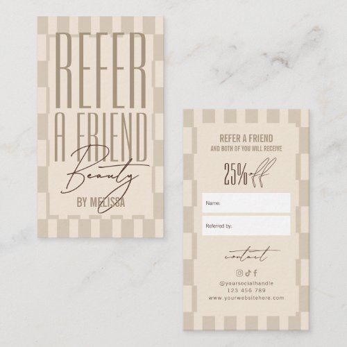 Retro Neutral Beige Groovy Refer a Friend Discount Referral Card
