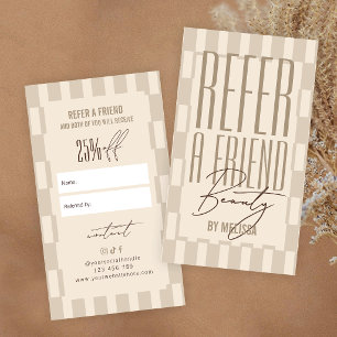 Retro Neutral Beige Groovy Refer a Friend Discount Referral Card