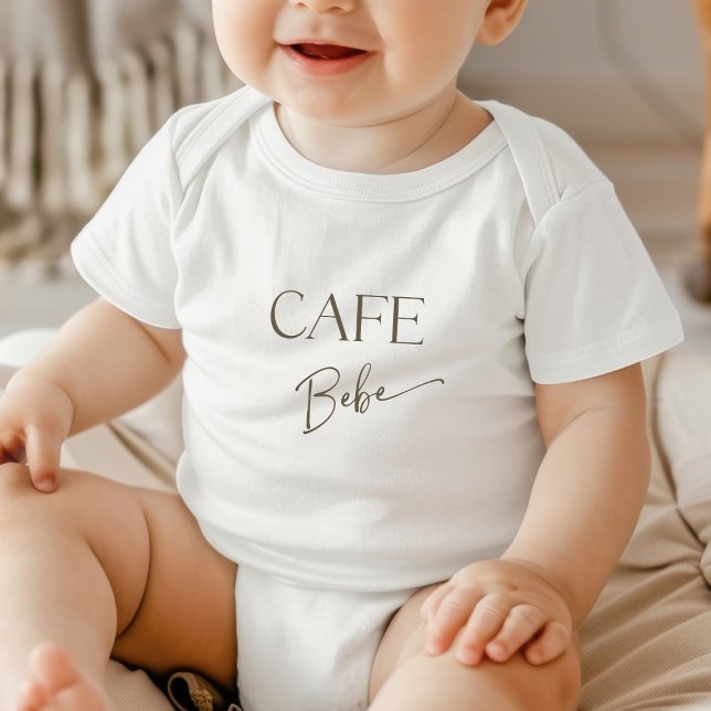 Retro Neutral Bow Cafe Bebe Coffee Baby Shower Baby Bodysuit (Creator Uploaded)