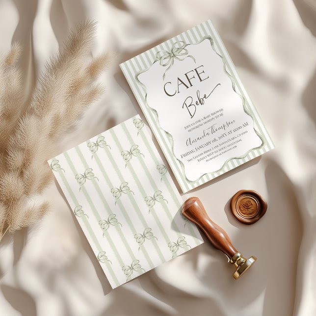 Retro Neutral Bow Cafe Bebe Coffee Baby Shower Invitation (Creator Uploaded)