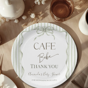 Retro Neutral Bow Cafe Bebe Coffee Baby Shower Paper Plates