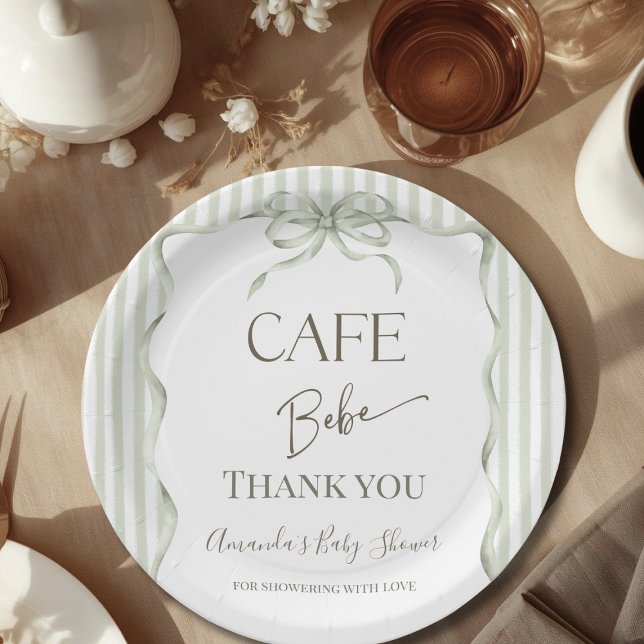 Retro Neutral Bow Cafe Bebe Coffee Baby Shower Paper Plates (Creator Uploaded)