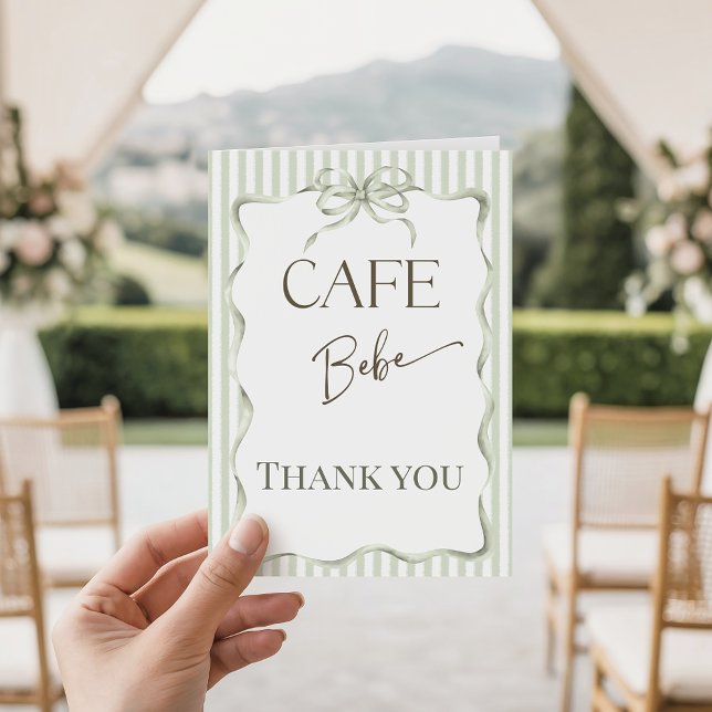 Retro Neutral Bow Cafe Bebe Coffee Baby Shower Thank You Card (Creator Uploaded)