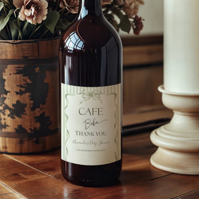 Retro Neutral Bow Cafe Bebe Coffee Baby Shower Wine Label (Creator Uploaded)