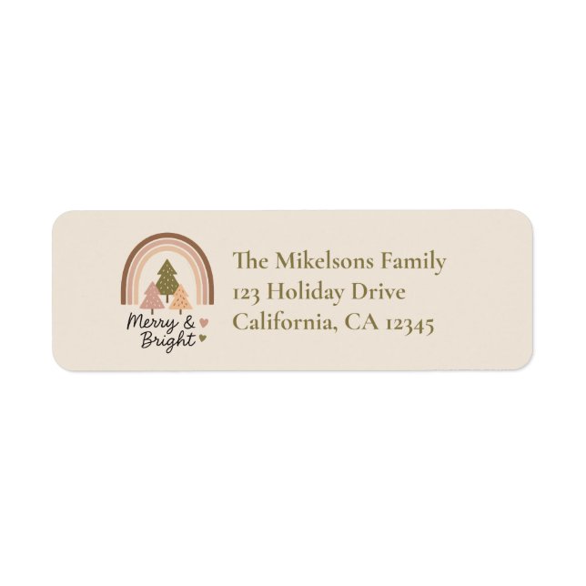 Retro Neutral Rainbow Merry & Bright  Label (Front)