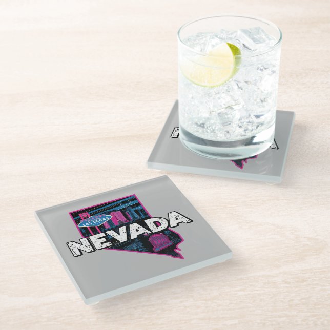 Retro Nevada Silhouette Glass Coaster (Angled)