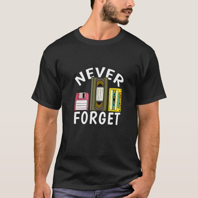 Retro Never Forget Floppy Disk Video Cassette Reco T-Shirt (Front)