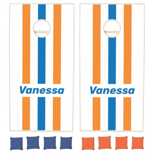 Retro New Amsterdam Pin Striped with Name Cornhole Set