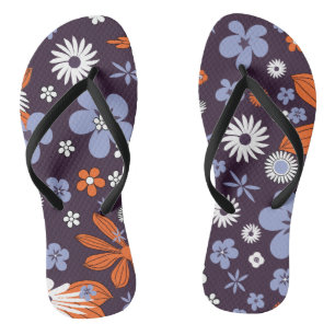 Retro New Design Floral Indie Flower Drawing Aesth Flip Flops