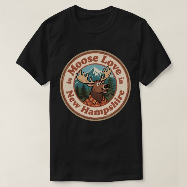 Retro New Hampshire Badge_ Moose with Mountain T-Shirt (Design Front)