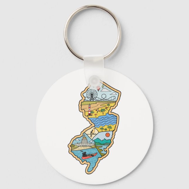 Retro New Jersey Cape May Atlantic City Souvenir Keychain (Front)