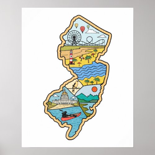 Retro New Jersey Cape May Atlantic City Souvenir Poster