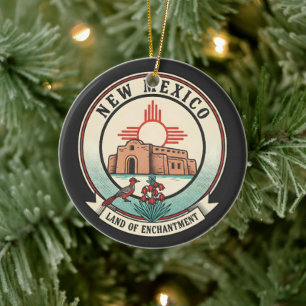 Retro New Mexico Land of Enchantment Badge Ceramic Ornament