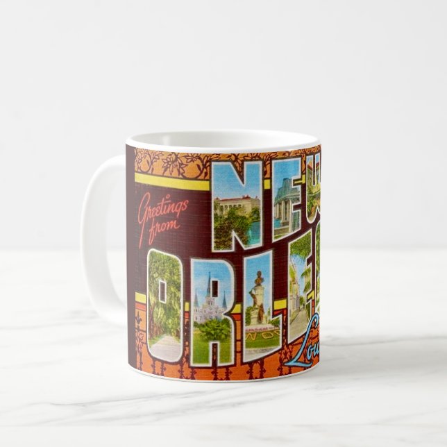 Retro New Orleans Greeting  Coffee Mug (Front Left)