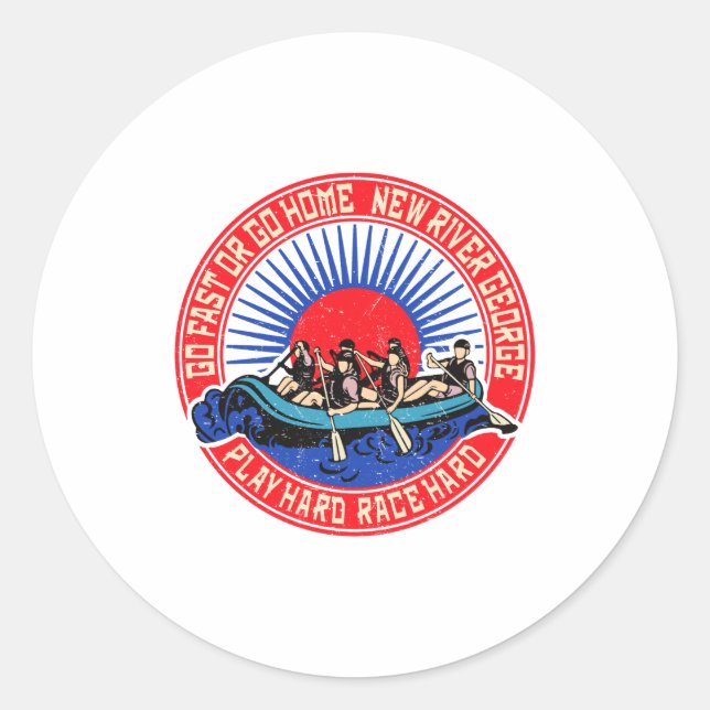 Retro New River George Rafting  Classic Round Sticker (Front)